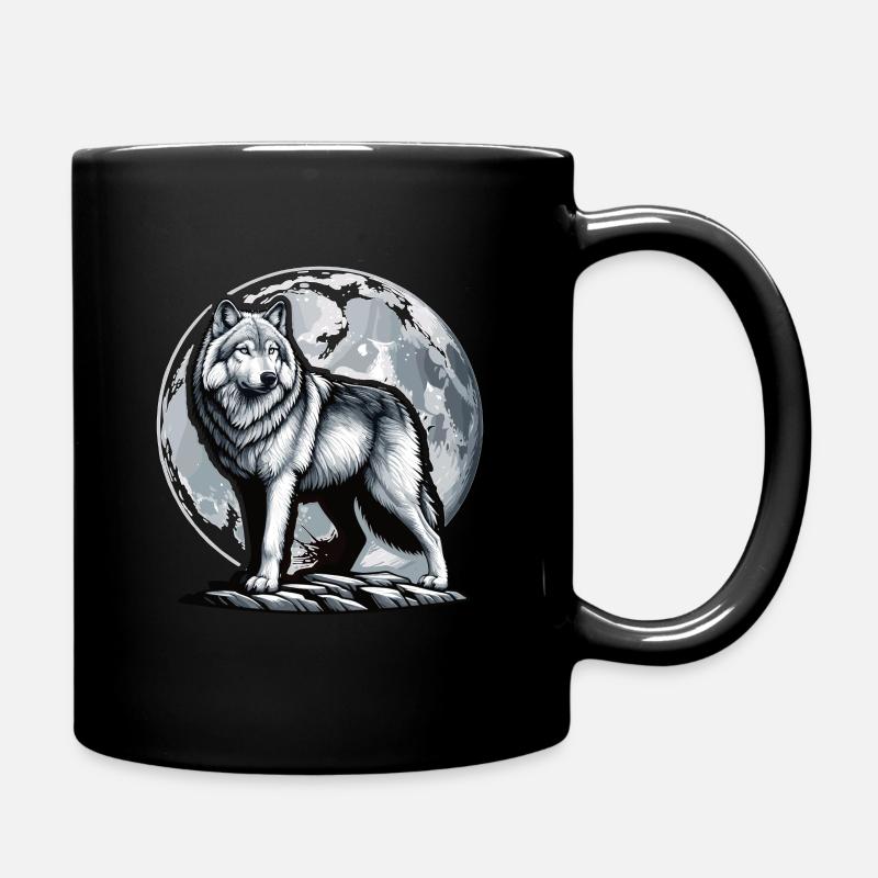 Majestätischer Wolf im Mondschein Design - Tasse einfarbig - Schwarz