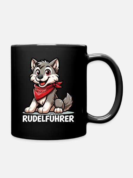 Rudelführer Wolf Welpe Hund mit Bandana - Tasse einfarbig - Schwarz
