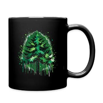 Waldgeflüster Grün Tannenbaum Design - Tasse einfarbig - Schwarz - Rechts
