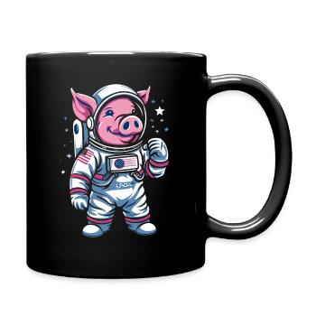 Kleines Schweinchen: Astronaut Schwein - Tasse einfarbig - Schwarz - Rechts