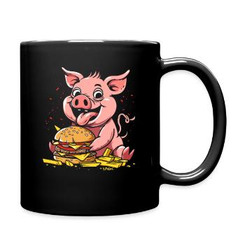 Fast Food Pommes Fritten Burger Schwein - Tasse einfarbig - Schwarz - Rechts