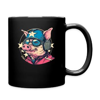 Cochon de dessin animé pilote cool et résistant - Mug uni - noir - Droite