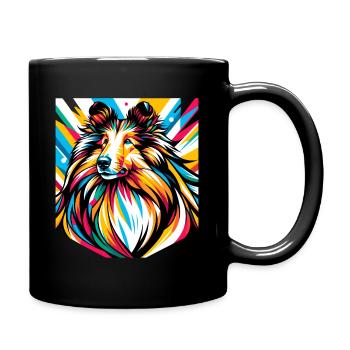 Longhair Collie Dog - Full Colour Mug - black - Right