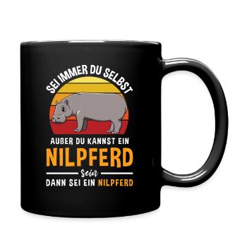 Afrika Safari Retro Flusspferd Tier Nilpferd - Tasse einfarbig - Schwarz - Rechts