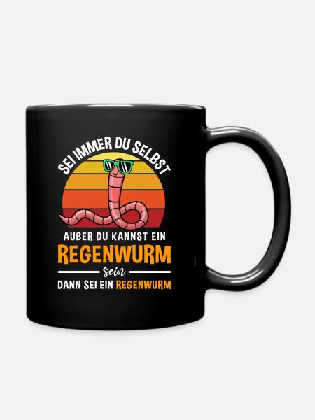 Wurm Kriechtier Retro Regenwurm Motiv - Tasse einfarbig - Schwarz