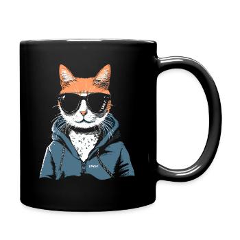 Super cool hoodie and cat sunglasses - Full Colour Mug - black - Right