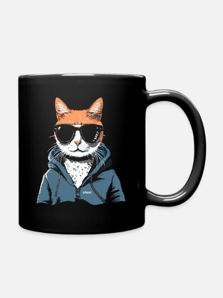 Sweat à capuche super cool et lunettes de soleil pour chat - Mug uni - noir