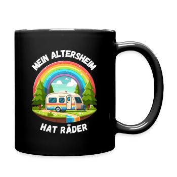 Rente Ruhestand Camping Caravan Regenbogen Rentner - Tasse einfarbig - Schwarz - Rechts