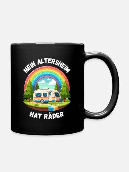 Rente Ruhestand Camping Caravan Regenbogen Rentner - Tasse einfarbig - Schwarz