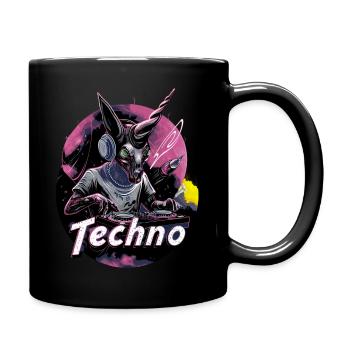Techno Einhorn Unicorn DJ Rave Dancefloor - Tasse einfarbig - Schwarz - Rechts