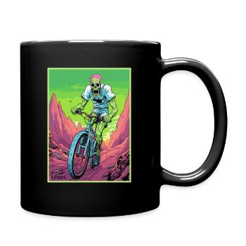 Cartoon Skeleton Mountain Biker - Full Colour Mug - black - Right