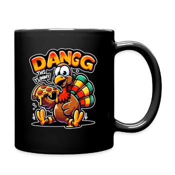 Dangg This Yummy, Pizza à la dinde de dessin animé - Mug uni - noir - Droite