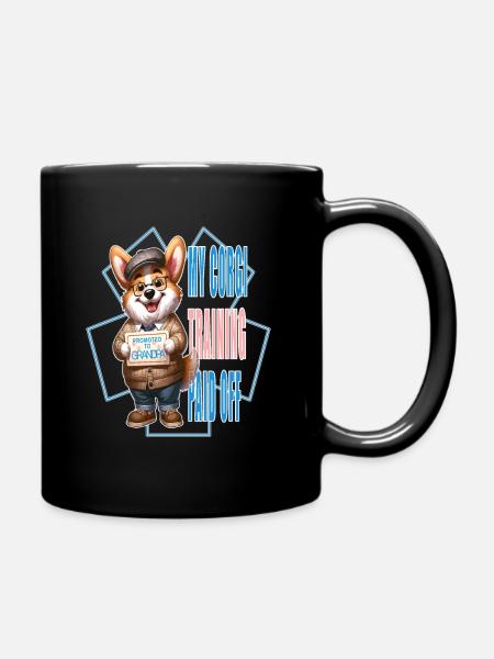 Corgi Grandpa Wisdom, Joyful Promotion Celebration - Full Colour Mug - black