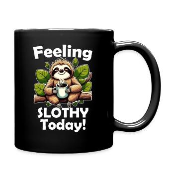 Cute sloth with coffee and funny saying - Full Colour Mug - black - Right