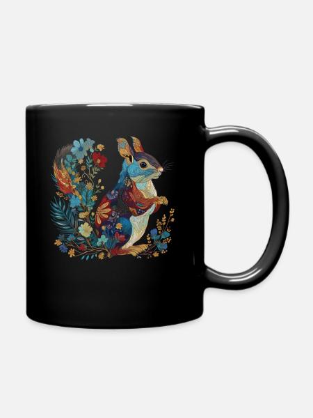 Eichhörnchen Blumen Vintage - Tasse einfarbig - Schwarz