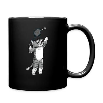 Lustige Badminton-katze - Tasse einfarbig - Schwarz - Rechts