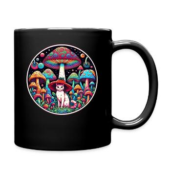 Chat psychédélique aux champignons magiques - Mug uni - noir - Droite
