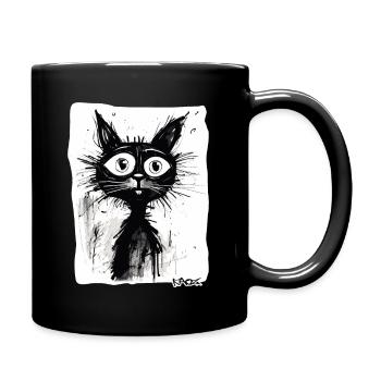 Coole Zeichnung einer Cartoon Katze - Tasse einfarbig - Schwarz - Rechts