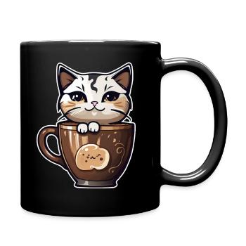 Niedliche Kaffee Katze - Tasse einfarbig - Schwarz - Rechts