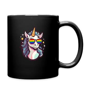 LGBTQ Einhorn mit Sonnenbrille Regenbogen Fahne - Tasse einfarbig - Schwarz - Rechts
