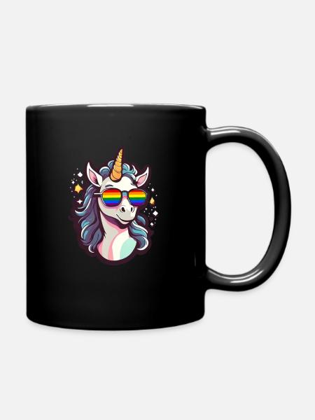 LGBTQ Unicorn with Sunglasses Rainbow Flag - Full Colour Mug - black