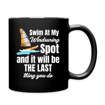 Schwimmen An Meinem Windsurfplatz Lustiges - Tasse einfarbig - Schwarz - Rechts