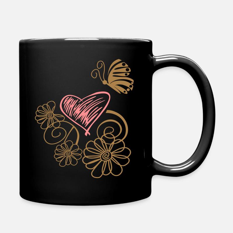 Fleur avec coeur et papillon - Mug uni - noir