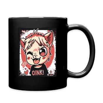 Freches kleines Anime-Kinder-Schweinchen, Oink! - Tasse einfarbig - Schwarz - Rechts