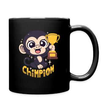 Schimpansen-Champion mit Pokal (Wortwitz) - Tasse einfarbig - Schwarz - Rechts