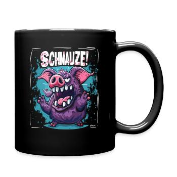 Halt die Schnauze! Grobes Cartoon Schwein - Tasse einfarbig - Schwarz - Rechts