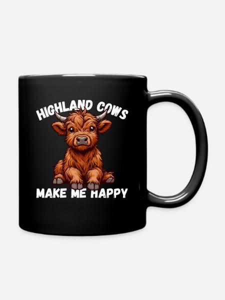 Highland Cow Scotland Beef Happy Cute Country - Full Colour Mug - black