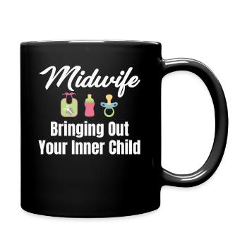 Midwife who brings out her inner child - Full Colour Mug - black - Right