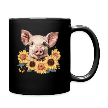 Schwein Lustig Bauer Landwirt Geschenk - Tasse einfarbig - Schwarz - Rechts