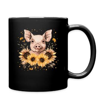 Schwein Lustig Bauer Landwirt Geschenk - Tasse einfarbig - Schwarz - Rechts
