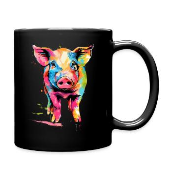 Schwein Lustig Bauer Landwirt Geschenk - Tasse einfarbig - Schwarz - Rechts