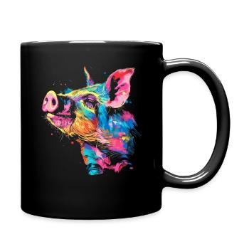 Schwein Lustig Bauer Landwirt Geschenk - Tasse einfarbig - Schwarz - Rechts