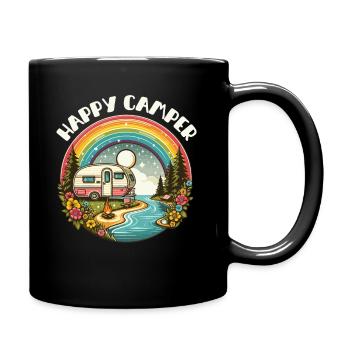 Camping Happy Camper Wohnwagen Urlaub Auszeit Fun - Tasse einfarbig - Schwarz - Rechts