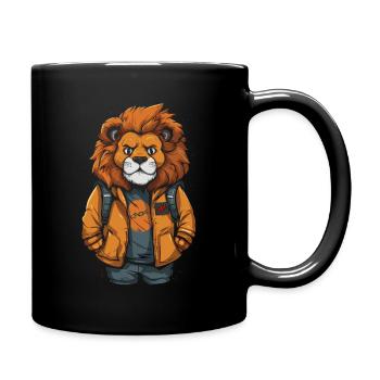 Löwe mit Rucksack: Zurück zur Schule - Tasse einfarbig - Schwarz - Rechts