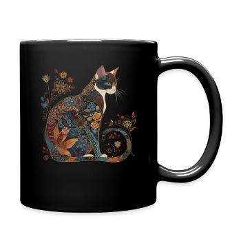 Cat Floral Pattern Funny Gift - Full Colour Mug - black - Right