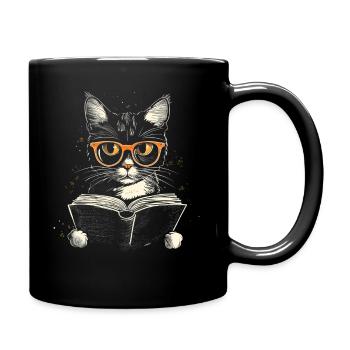 Katze Buch Lesen Lustiges Geschenk - Tasse einfarbig - Schwarz - Rechts