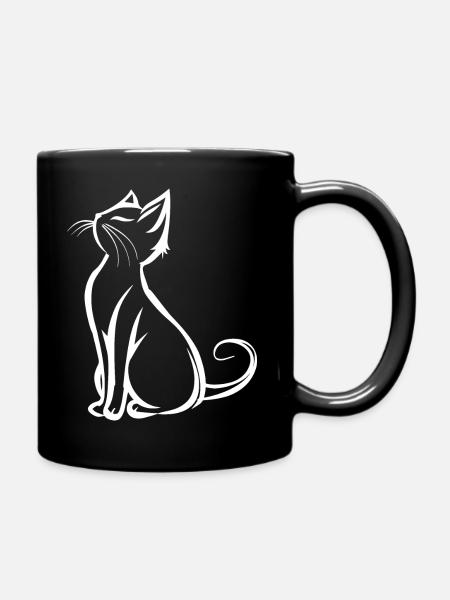 Katze, Katzenmotiv, Katzengesicht - Tasse einfarbig - Schwarz