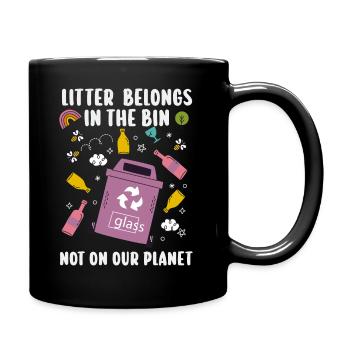 No Littering Anti Littering Earth Day - Full Colour Mug - black - Right