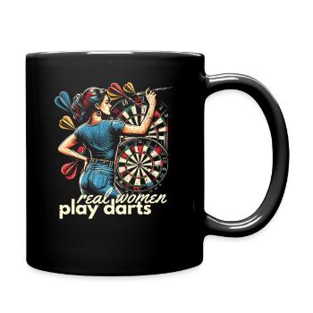 Real Women Play Darts - Lustiges Dartspielerinnen - Tasse einfarbig - Schwarz - Rechts