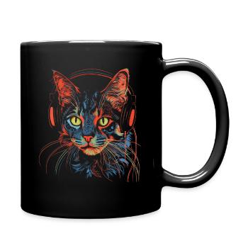 Katze Musik Kopfhörer Geschenk - Tasse einfarbig - Schwarz - Rechts