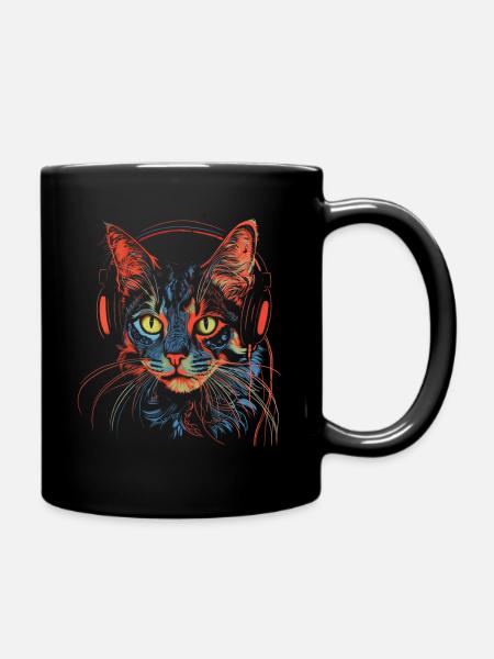 Katze Musik Kopfhörer Geschenk - Tasse einfarbig - Schwarz