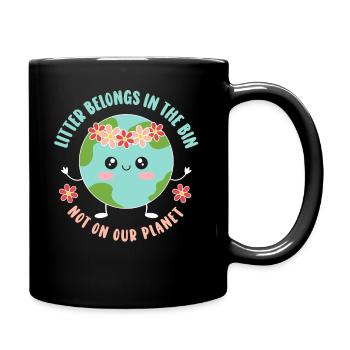 No Littering Anti Littering Earth Day - Full Colour Mug - black - Right