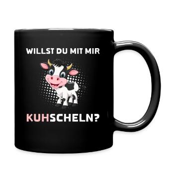 Do you want to cuddle with me? - Cow design - Full Colour Mug - black - Right