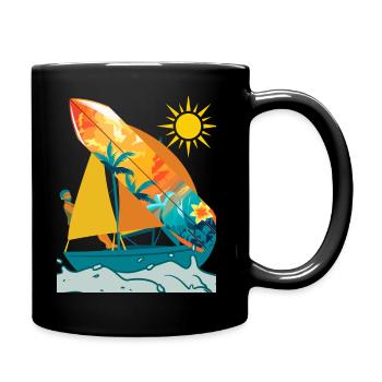 Bateau orange et turquoise - Mug uni - noir - Droite