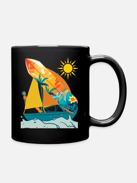 Bateau orange et turquoise - Mug uni - noir