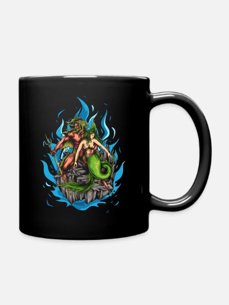Gott Poseidon und Meerjungfrau - Tasse einfarbig - Schwarz